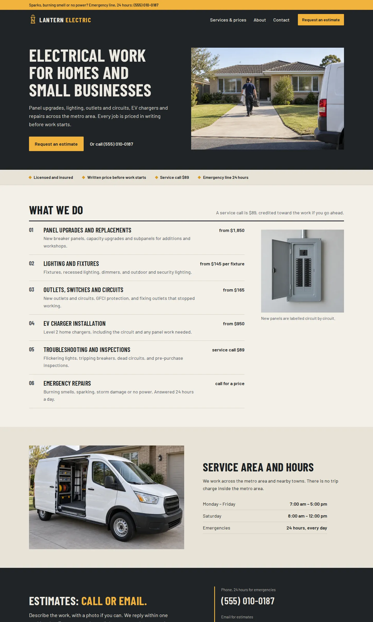 Concept example: the local service business website on a desktop screen
