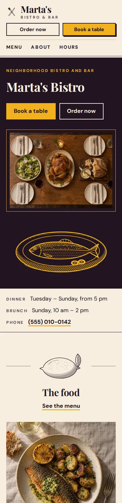 Concept example: the neighborhood restaurant website on a phone